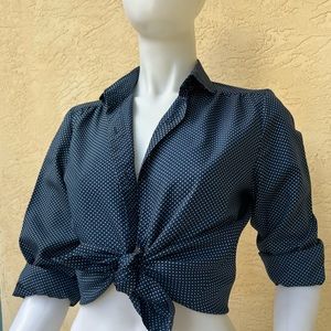 1950s Vintage Tiny Dot Blouse in Navy, Size 10 Rockabilly, MCM, Classy, Preppy